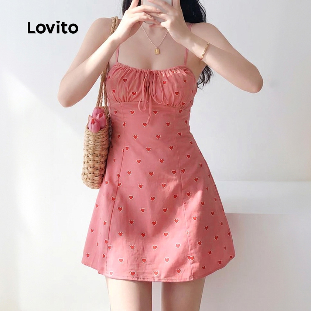 (New Arrival) Lovito Vestido Rosa Feminino Casual Curto evasê Com coração amarração E zíper primavera/verão DRK10P1D1025 — imagem 2 de 2