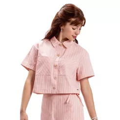 Camisa Juvenil Menina Cropped Listrada Elian Rosa
