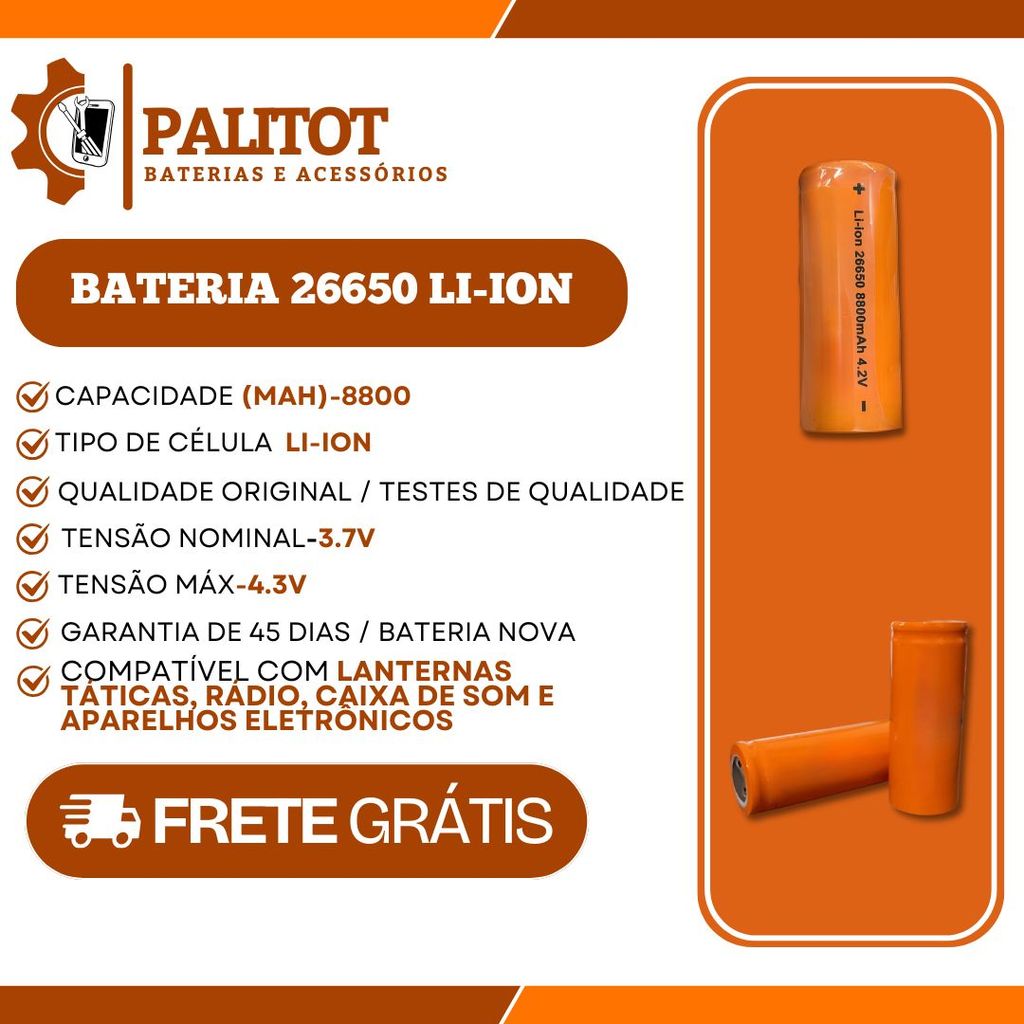 Flex 26650 Li-ion para Lanterna Tática e equipamentos - 8800 mAh 4,2v + NF + Entrega Direta — imagem 2 de 2