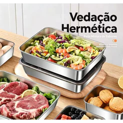 Kit 5/10 peças recipientes de inox 2.2L com tampa de vedação hermética Perfeito para cozinha geladeira e piqueniques