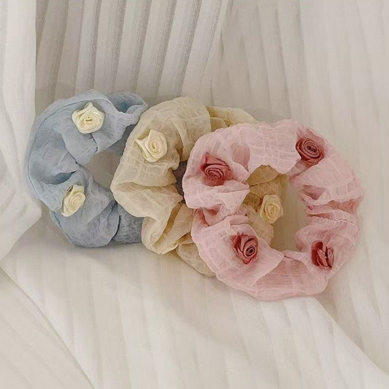 1 Peça De Elásticos De Flores Com Anel De Cabelo Para Mulheres E Meninas , Elástico De Malha Transparente Decoração , Fa