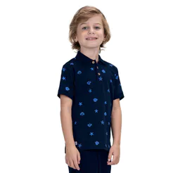 Polo Infantil Estampada Trick Nick Azul