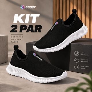 Kit 2 Pares Tênis Meia Esportivo Feminino Slip On Fácil Casual