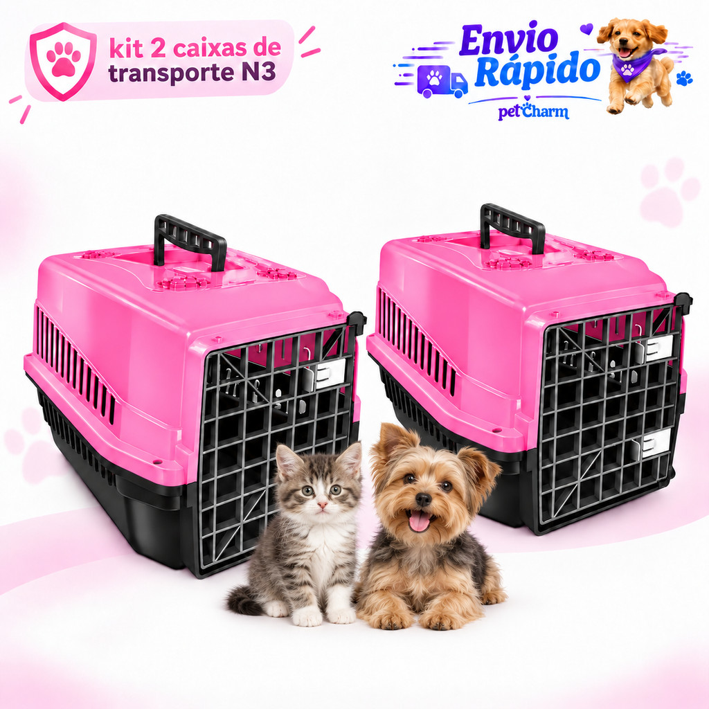Caixa De Transporte Transportadora Para Cães Gatos Cachorros Pet Confortável 2 Unidades N3