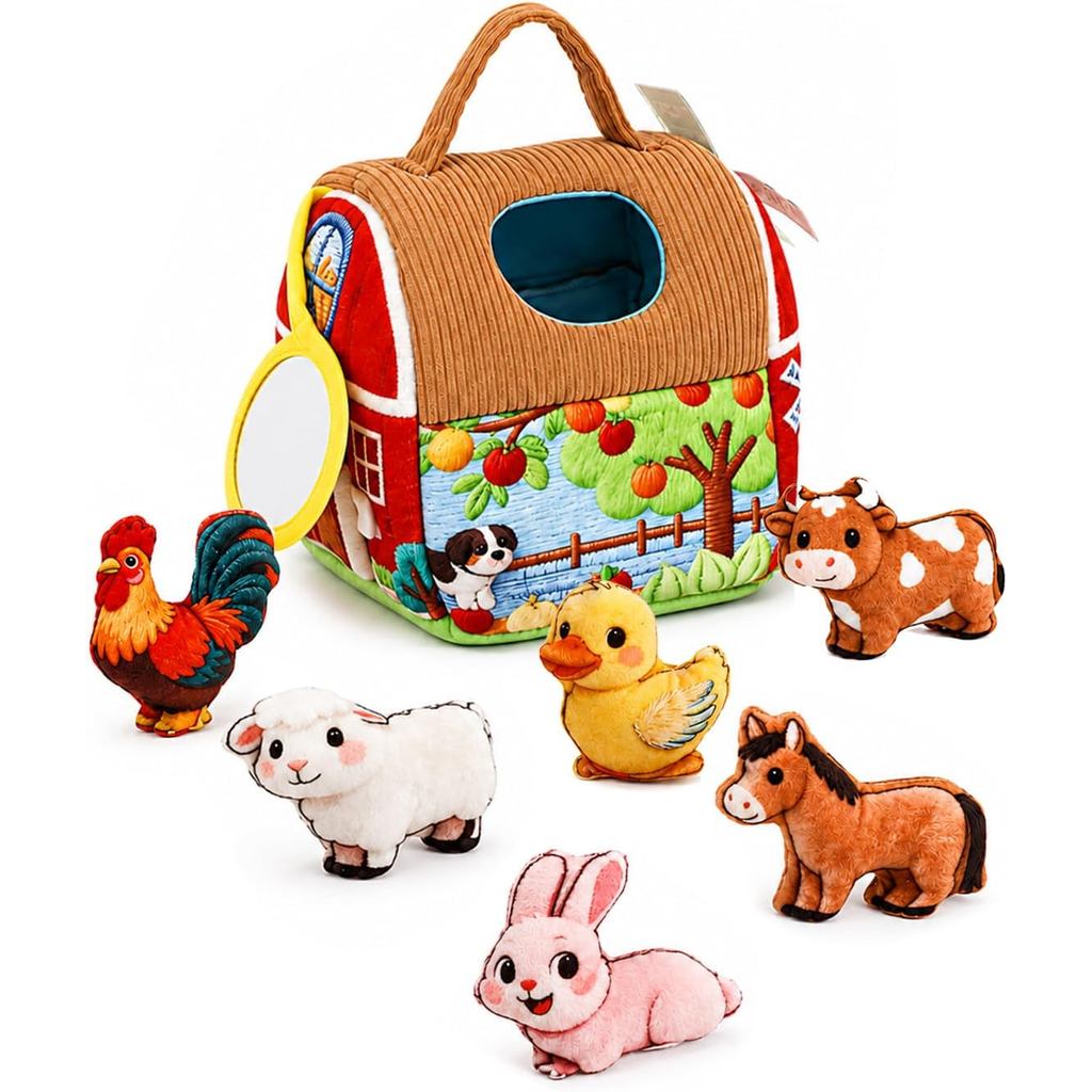 Brinquedos Para Bebês De 6 A 12 Meses , Brinquedo De Fazenda De Pelúcia Bebê Com Chocalho , Espelho
