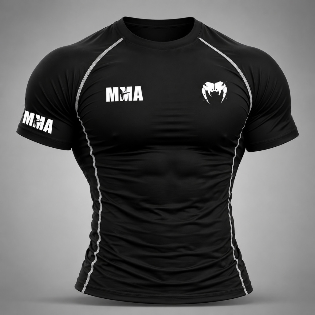 Camiseta De Compressao Masculina Costura Inversa Mma Snake Ufc Muay Tay Logo Treino Fit Gym Fight