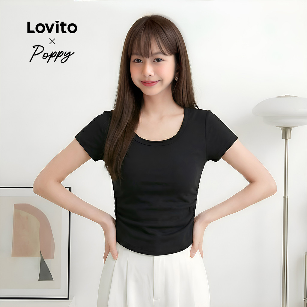 Lovito Branca Elegante Calça Calça Plissada Lisa Para Mulher LNE59439 · foto 2