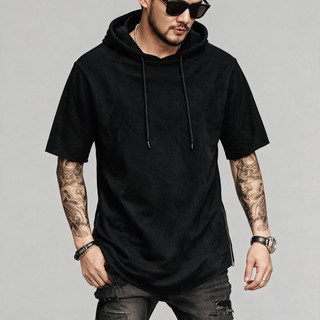 Camiseta Masculina Verão Personalidade Com Capuz Camisetas Zíper Lateral Manga Curta Homme Fino Ajuste Roupas Esportivas