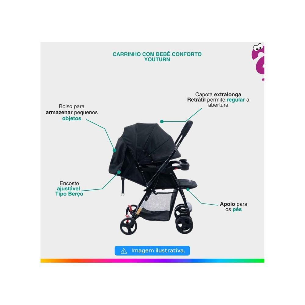 Carrinho de Bebê com Barra Reversível + Bebê Conforto Maxi Baby Youturn até 15kg — imagem 2 de 2