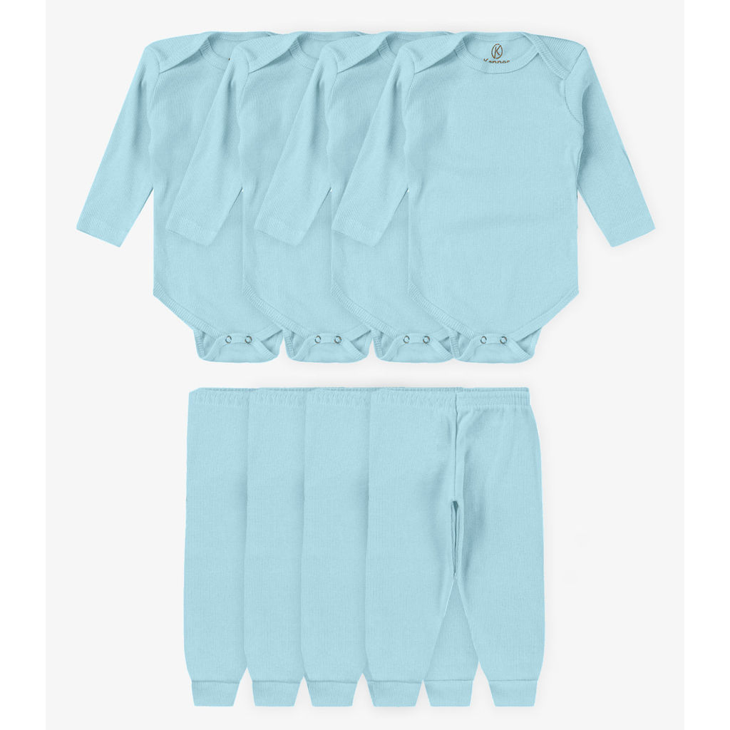 Kit 4 Body Bebê Canelado 2 Peças Kappes Azul