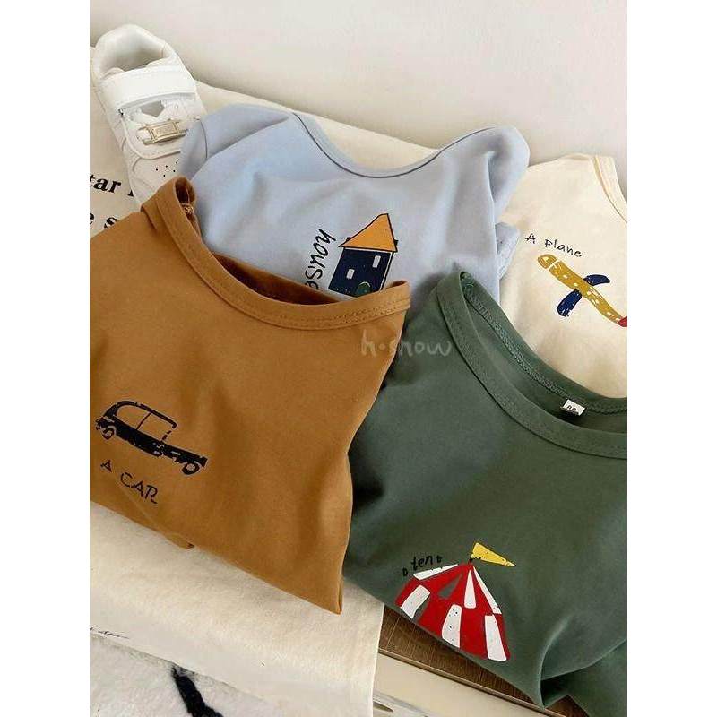 Er.Children Camisa de fundo de algodão outono masculino. crianças versão coreana diversão outono manga comprida camiseta