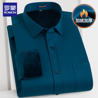 Romon forro de lã verde escuro camisa espessada masculina quente estiramento negócios Casual Formal Wear não-ferro azul 