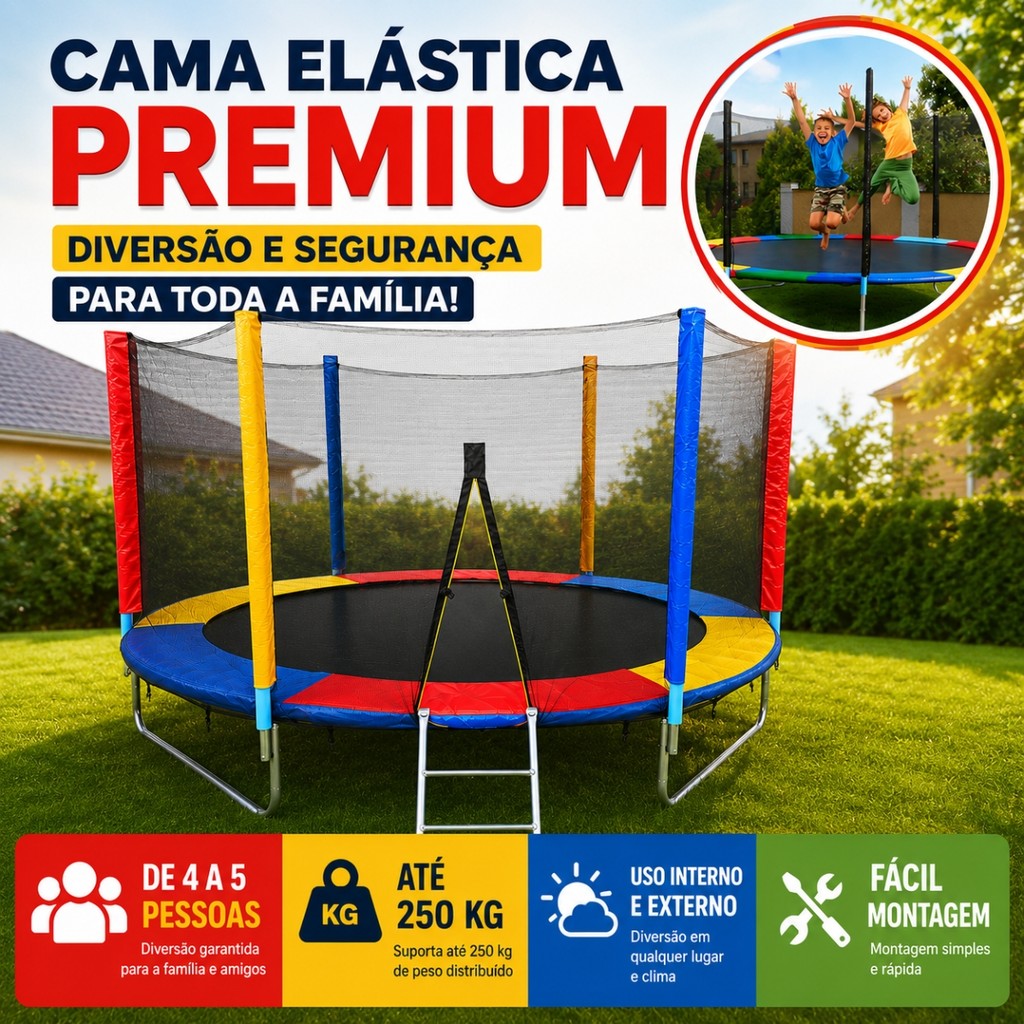 Cama Elástica Pula Pula 2,4m Trampolim Grande Suporta Até 250kg Castela — imagem 2 de 2
