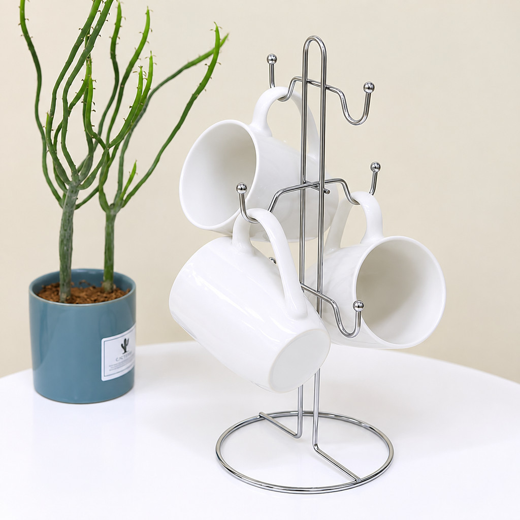 Suporte Organizador Porta Xicaras Canecas com Alça em Metal Decoração para Cozinha no Cantinho do Café