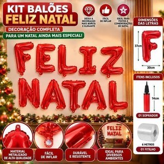 Kit Balões Metalizados Vermelhos Balões Decoração Festiva 37cm Tema Natal Festa Aniversário