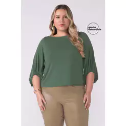 Blusa Feminina Manga Bufante Lisa Marialícia Verde