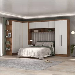 Conjunto Guarda-Roupa Modulado 10 Portas 6 Gavetas 7 Peças Yescasa Marrom/Nogal/Branco Branco/Nogal