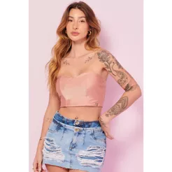 Top Feminino Up Glam Decote Coração Planet Girls Rosa Médio