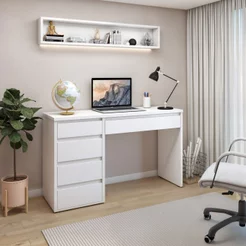 Escrivaninha Mesa de Escritório Penteadeira 100% MDF 136cm Berlim Yescasa Branca Branco