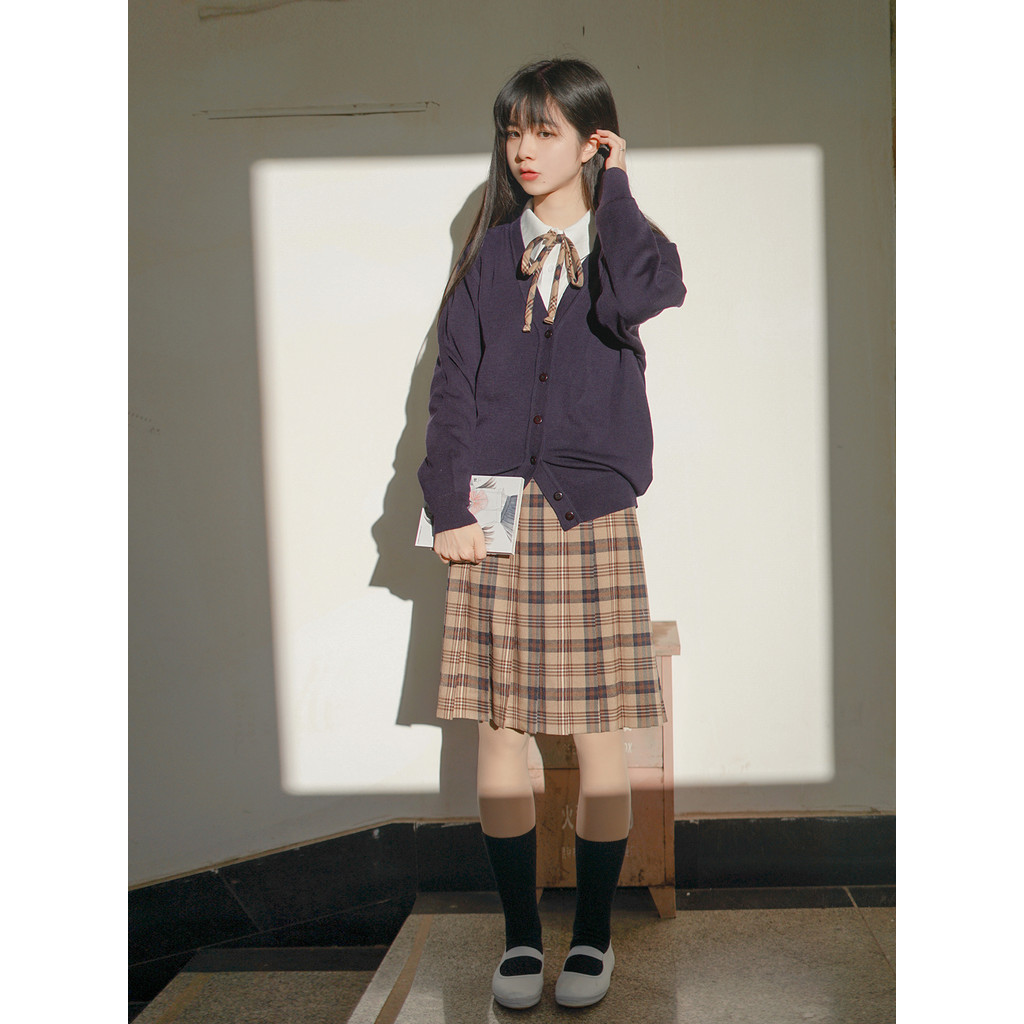 Sakura família jk uniforme saia [pequeno marrom] grande xadrez jk saia xadrez cintura alta All-Match saia plissada japon