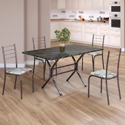 Conjunto Sala de Jantar Mesa Retangular 120x75cm Tampo Ardósia Indiana 4 Cadeiras Rio Prata/Paraopeba/Mart