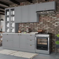Cozinha Compacta Modulada 5 Peças Emily Cinza/Calcare Cinza/Calcare