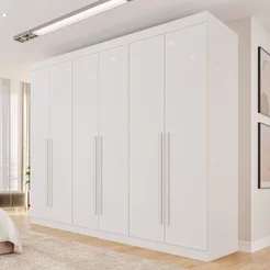 Guarda Roupa Casal 6 Portas 4 Gavetas Uberaba 100% MDF Branco/Neve Branco Neve