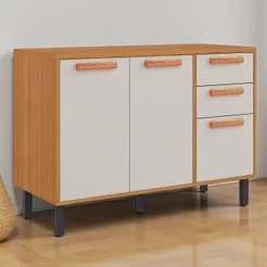 Balcão Cozinha 3 Portas 2 Gavetas 120cm com Tampo Nápoles Itatiaia Branco/Cinamomo/Off White