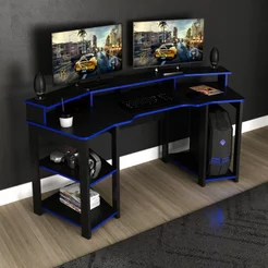 Mesa Gamer ME4167 186,6cm Azul/Preto Preto/Azul