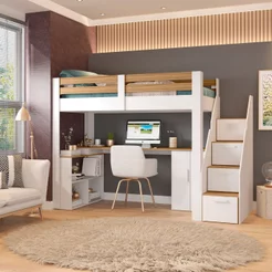 Cama Office Multifuncional Solteiro Adulto Star Plus Casatema MadeiraOriginals Branco/Montana