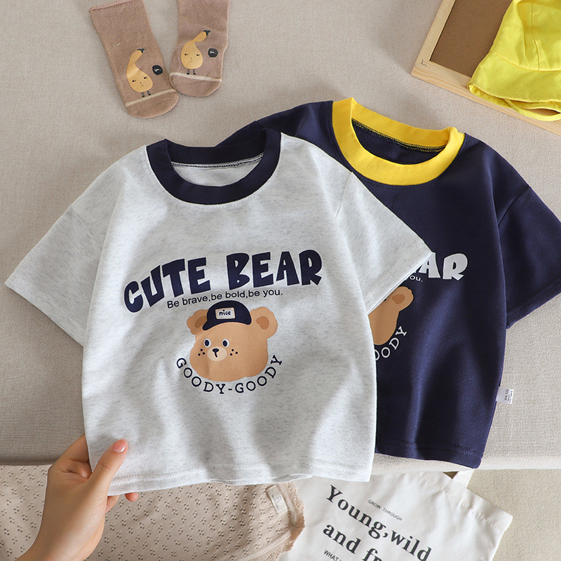 Novo estilo crianças verão dos desenhos animados camiseta meninos bebê de manga curta meninas versão coreana solto Casua