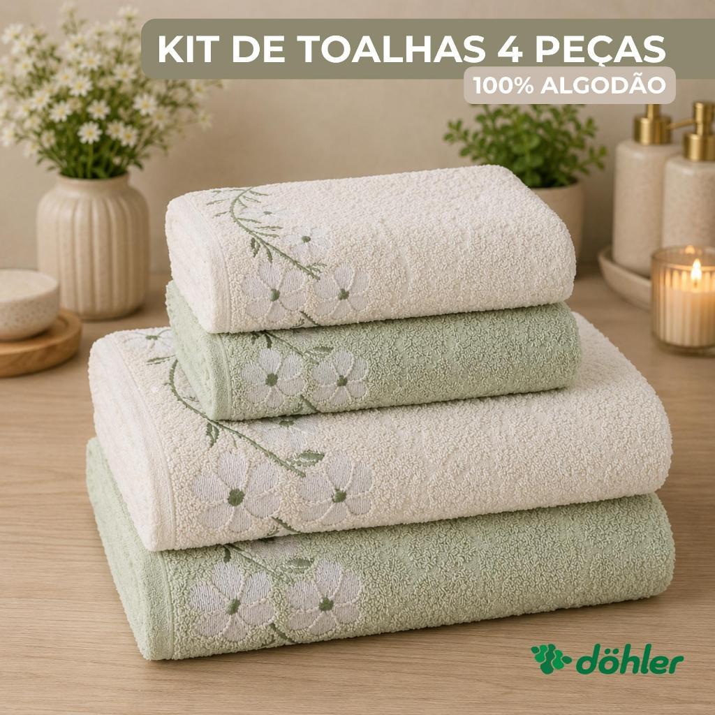 Kit Jogo De Toalhas Banho Rosto Dohler 100% Algodão Ótima Absorção Felpuda Toque Macio Eva