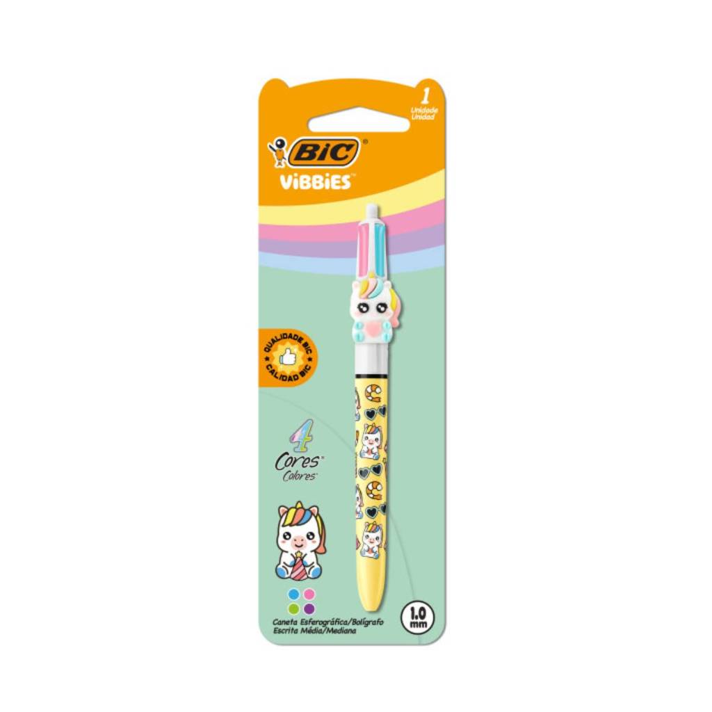 Caneta esferográfica 1.0 retrátil Vibbies Unicórnio 4 cores Bic
