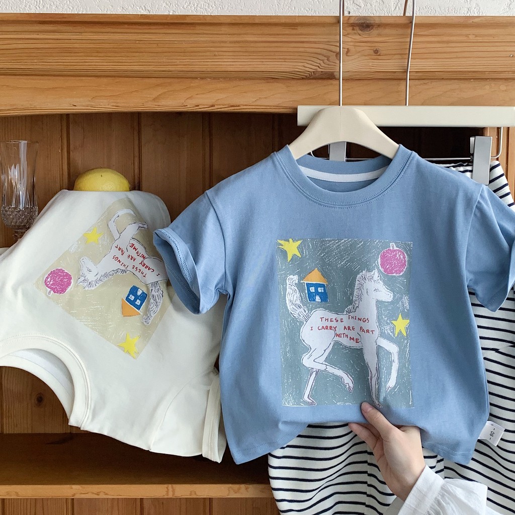 Crianças versão coreana dos desenhos animados pônei impressão camiseta de manga curta 2026 novo estilo menino primavera 
