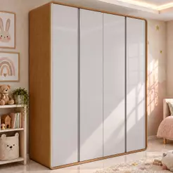Guarda Roupa Solteiro 100% MDF 4 Portas Easy Like Amêndoa Clean/Off White