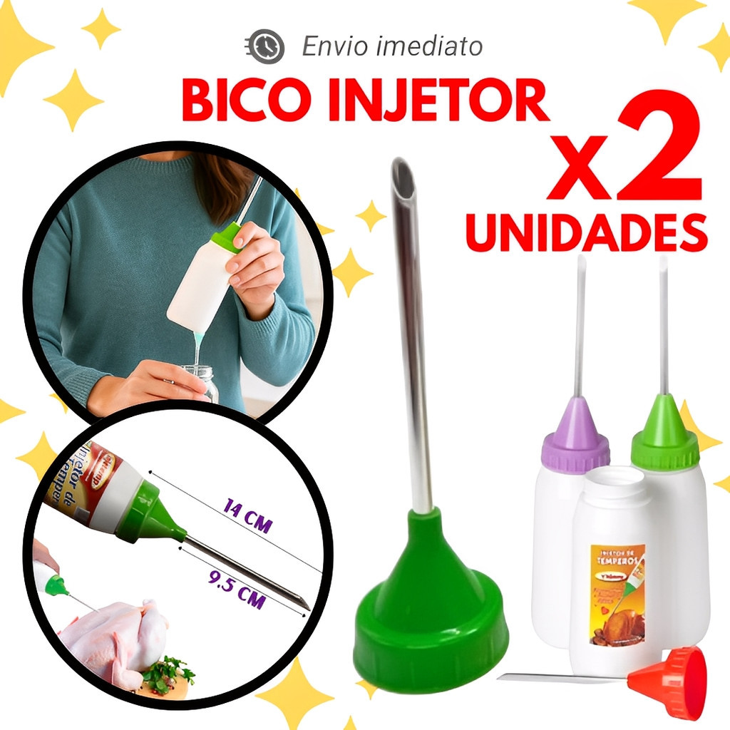 2 Bico Injetor Seringa Culinária Agulha Alumínio Aplicador Temperos Recheio 350ml Frango Costela