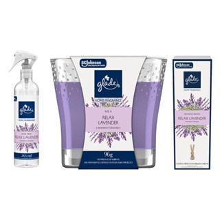 Kit Glade Relax Vela Perfumada Home 96g + Difusor 100ml + Odorizador 265ml em Oferta na Shopee