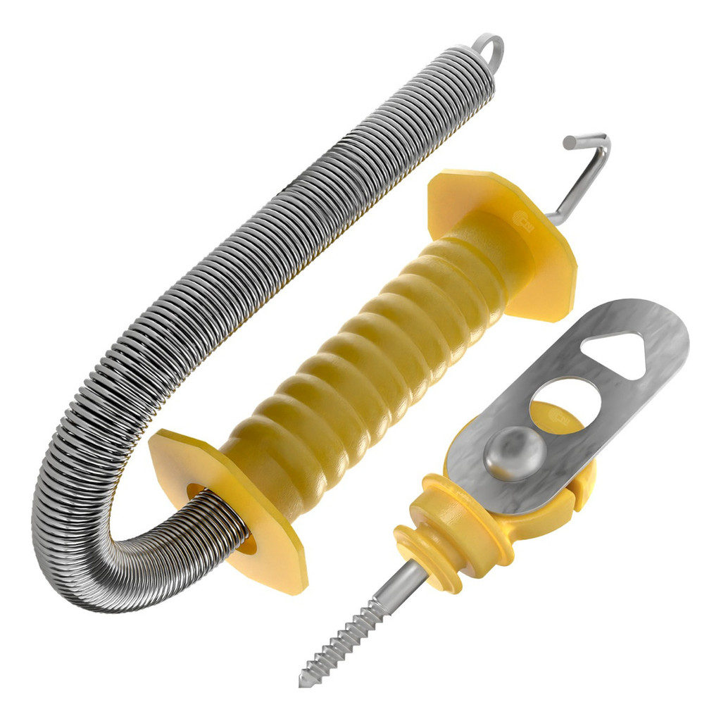 Kit 4un Porteira Longa Estica Até 4m + 4un Engate para Cerca Elétrica Alta Resistência Amarela