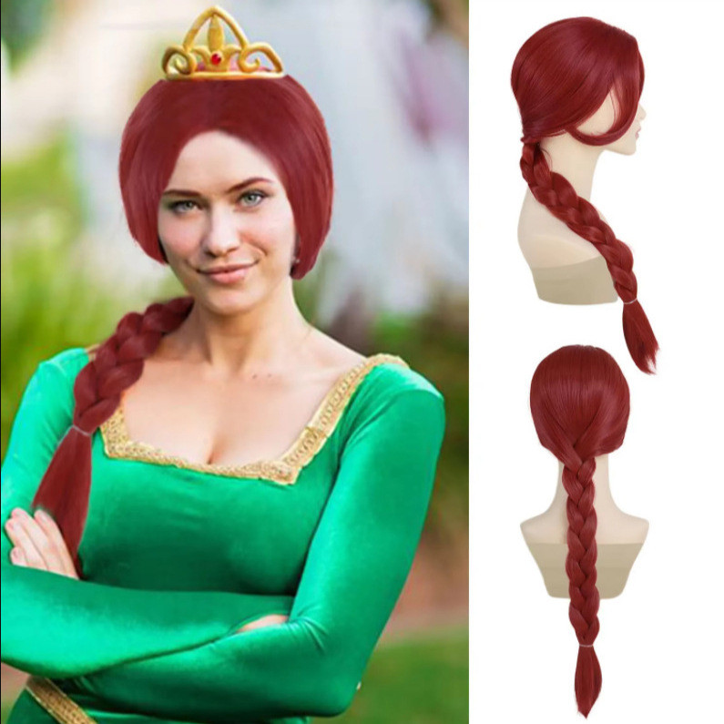 Monstro Shrek Princesa Fiona/Fiona Red Twist Tranças Longas cos Peruca Princesa Fiona