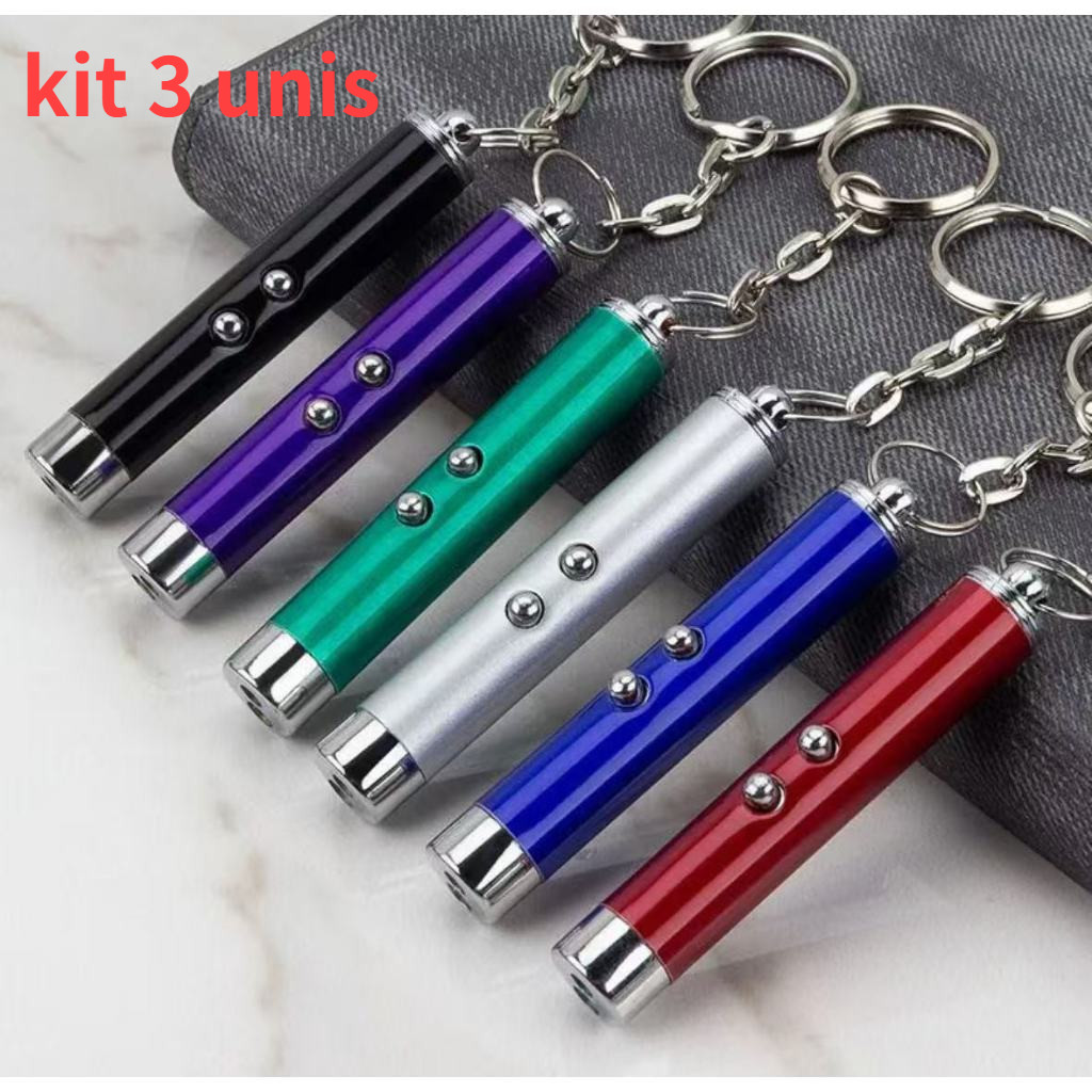 KIT 3 Canetas Laser 3 Em 1 / Laser Potente , Lanterna E Chaveiro,brincar com gatos em Oferta na Shopee