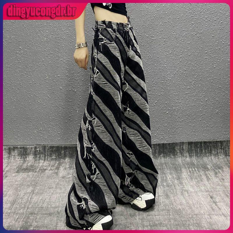 Gordo mm Cool Scalling Scale Design jeans feminino tamanho grande americano nicho solto ,pernas largas,Sapatos de arrast em Oferta na Shopee