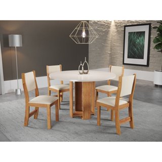 Conjunto Sala de Jantar Mesa Redonda com 4 Cadeiras Jady e Sol  Redondo em Oferta na Shopee
