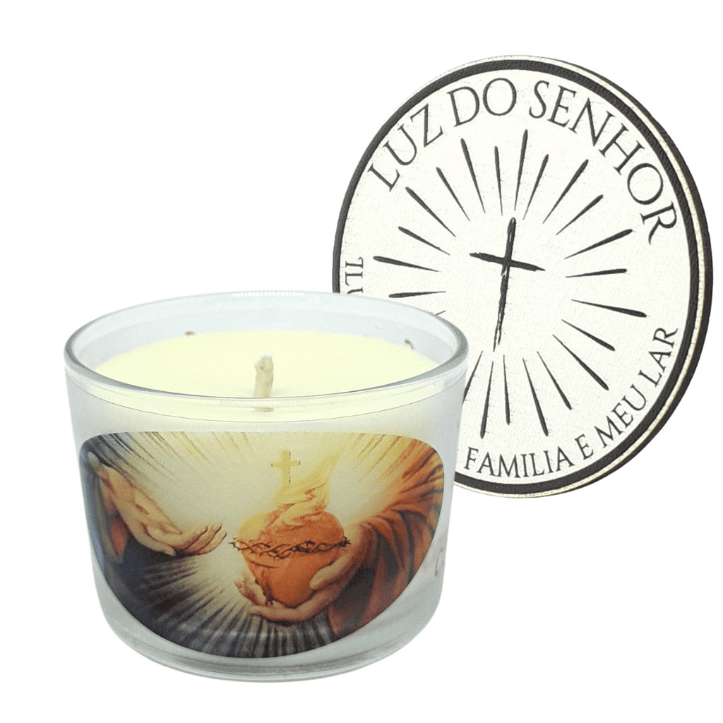 Vela Aromática Sagrado Coração de Jesus Copo de Vidro com Tampa