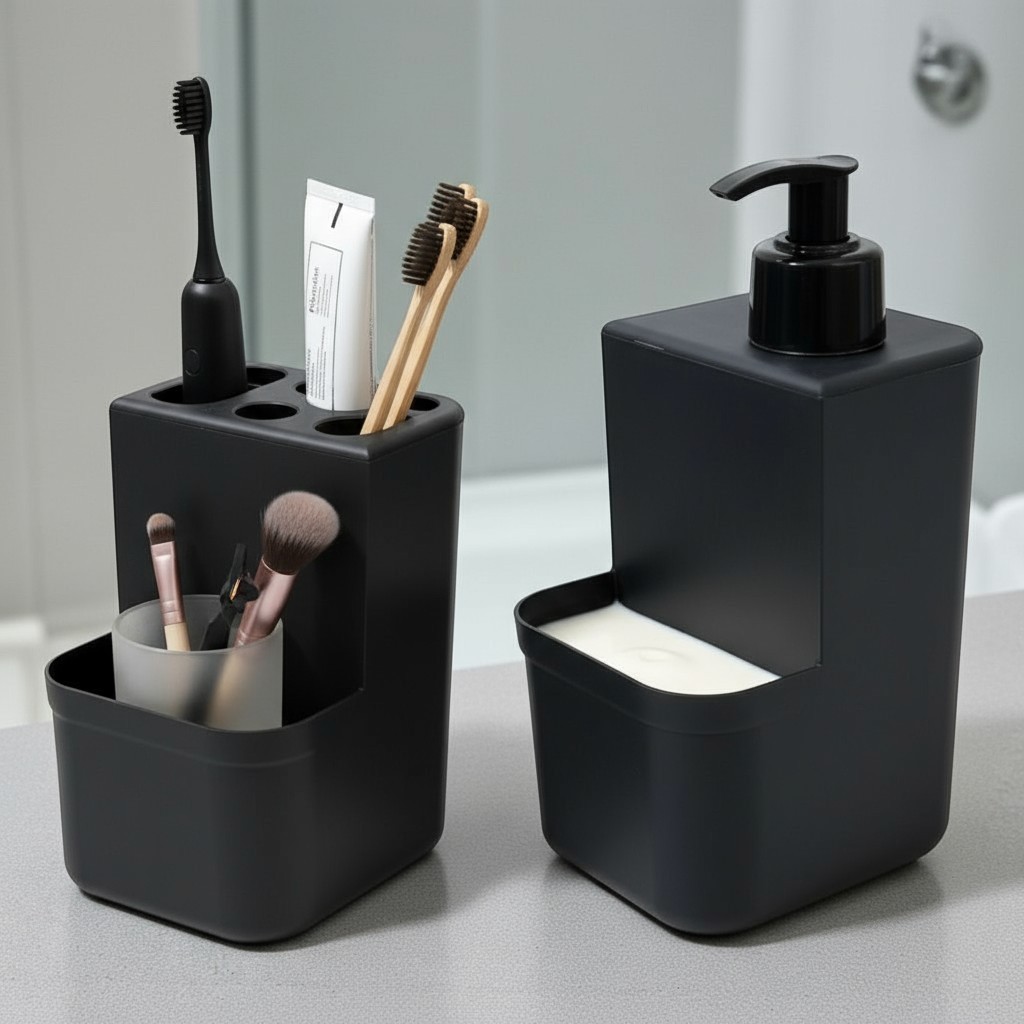 Porta Escovas de Dentes + Dispenser Sabonete Líquido 400ml | Kit Higiene Banheiro