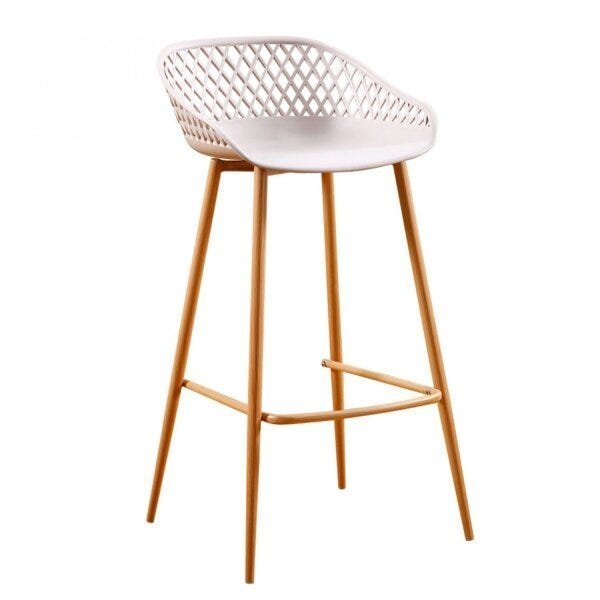 Banqueta Alta com Encosto e Apoio para Pés Clarice Nude em Oferta na Shopee