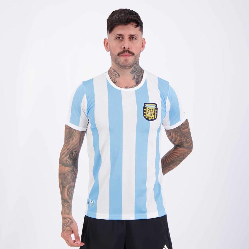 Camisa Argentina Retrô 1986 Azul e Branca em Oferta na Shopee