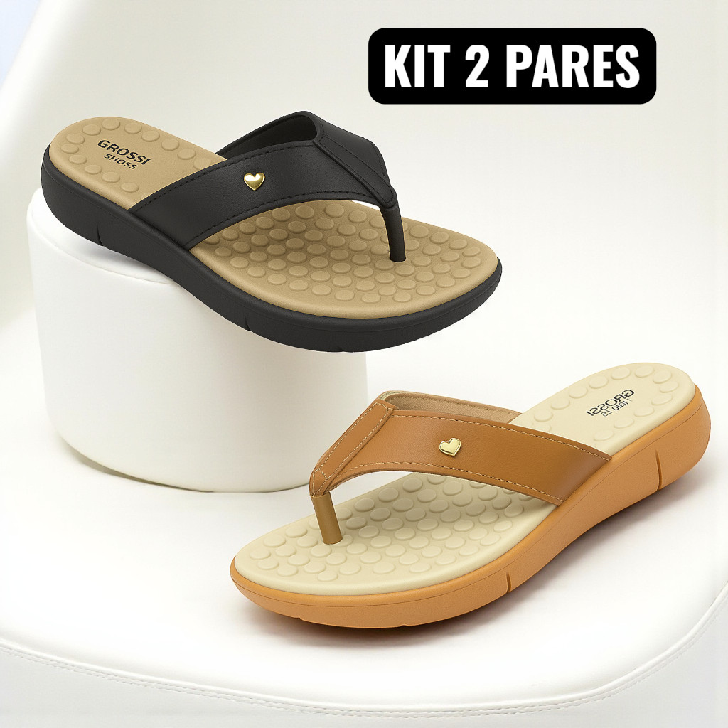 Kit 2 Pares Chinelo Ortopédico Feminino Confortável Tamanco Anatômico Massageador Antiderrapante