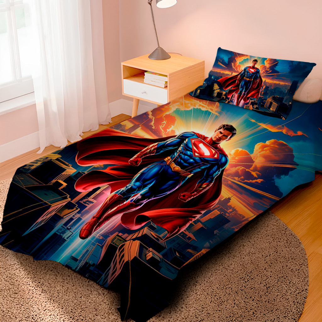 Lençol Cobre Leito Solteiro e Fronha Super Man Super Homem/ Pronta entrega/ envio imediato