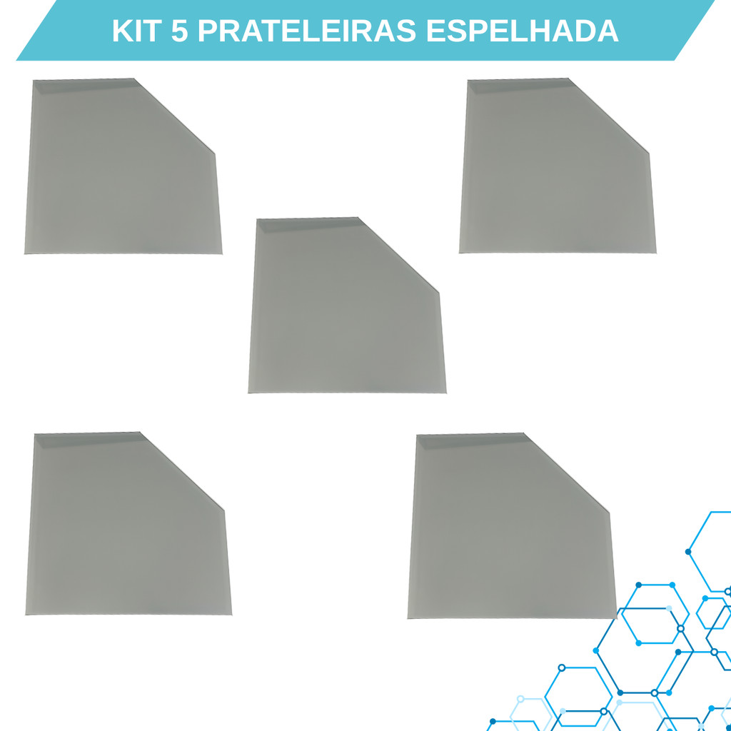 KIT 5 PRATELEIRAS DE CANTO ESPELHADA PRATA 25X25 8MM