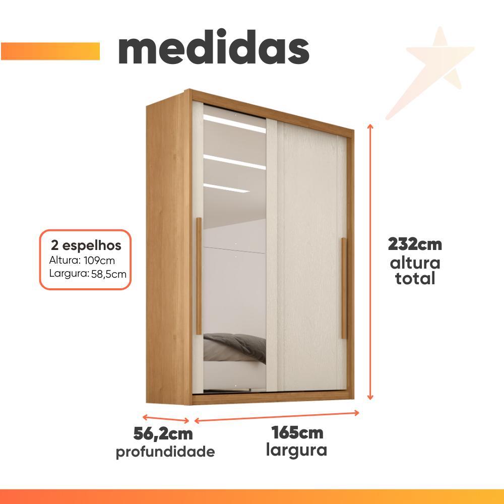 Detalhes do Guarda Roupas Casal 2 Portas de Correr com Espelho 100% MDF 3 Gavetas Ravena